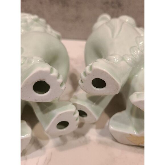 Foo Dogs 6" Green Wash Porcelain Shishi Figurines Vintage Set of 2 Komainu EUC - Picture 15 of 15